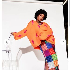 Dressed In LaLa Ultra Lala Oversized Lightning Bolt Knit in Pink + Orange